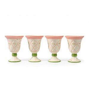 Parfait Ice Cream Cups Footed Hand Painted Flowers Vintage Set 4 Replacement